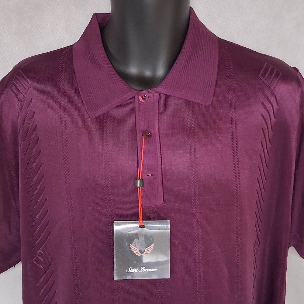 Saint Lorenzo Men's Polo Golf Shirt Large Eggplant Semi Sheer Mesh New With Tags
